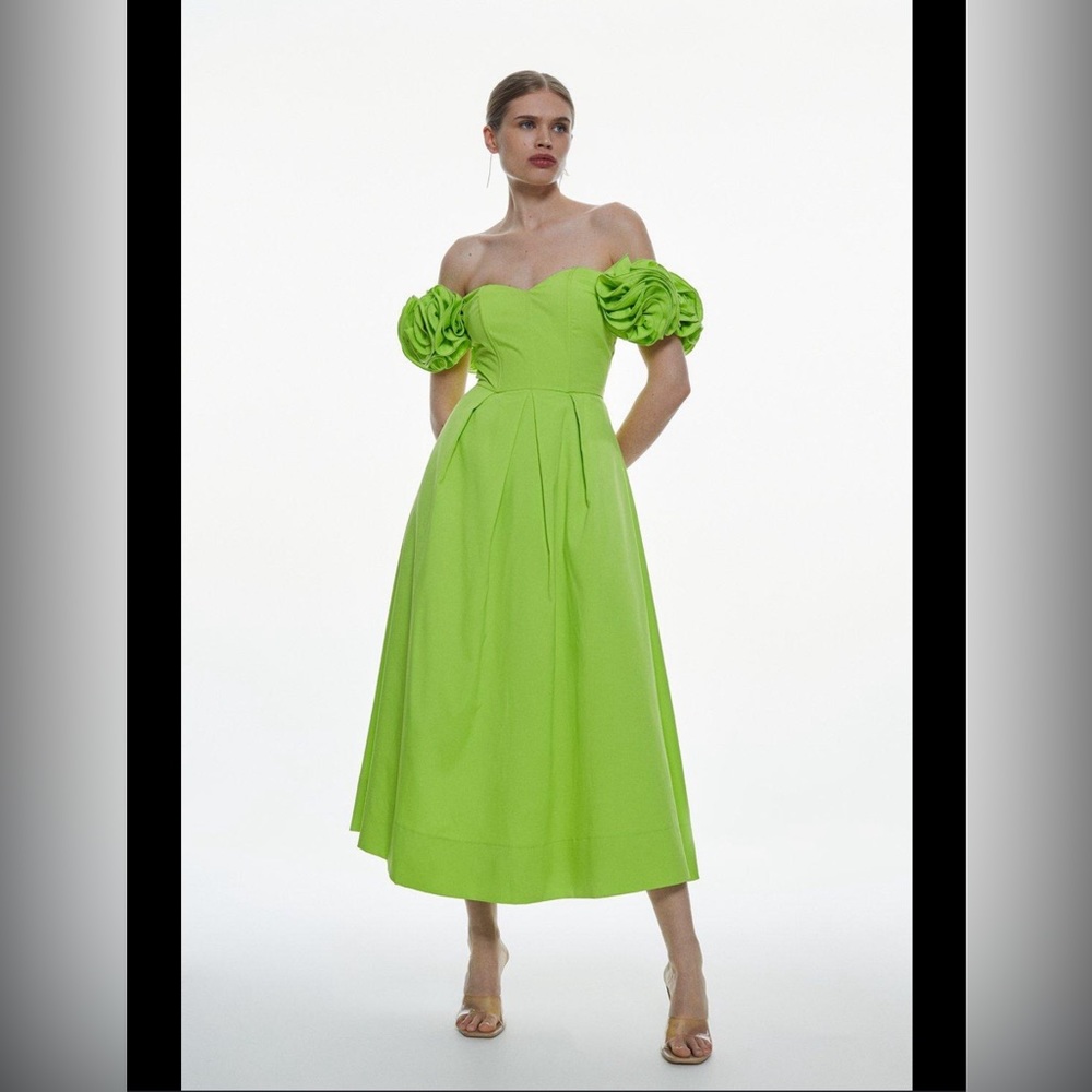 Karen Millen Tafetta Rosette Corseted Woven Dress
